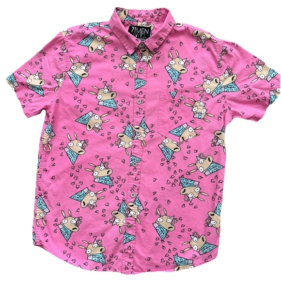Rocko's Modern Life Pink Button Up Shirt Forever 21 Large Nickelodeon Y2K 90's - Picture 1 of 5